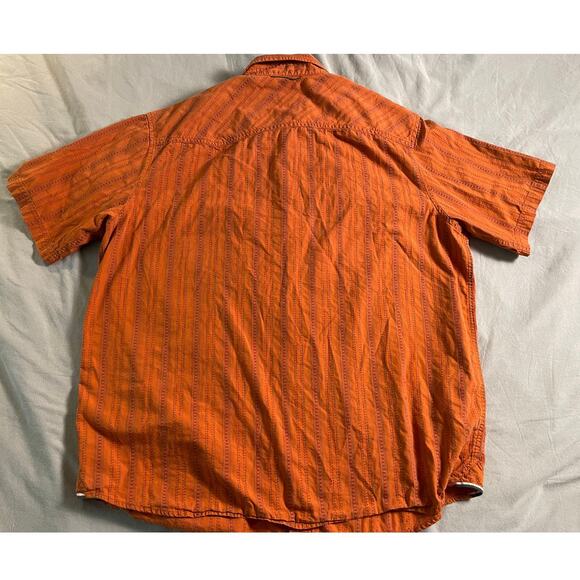 REI Orange Short Sleeve Striped Metal Snap buttons SZ XXL - Picture 4 of 8